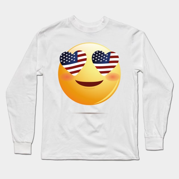 American Flag Funny Emoji Long Sleeve T-Shirt by macshoptee